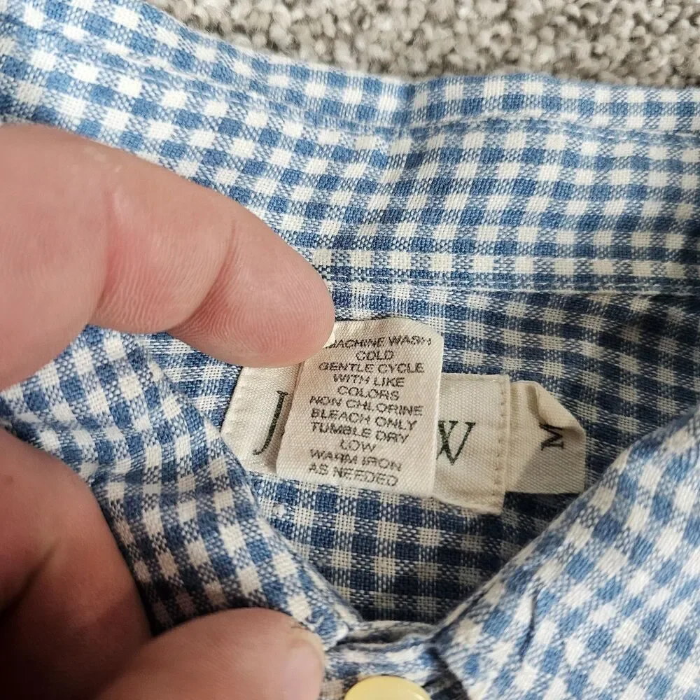 J Crew Shirt Mens Medium Blue Linen Gingham Check OVERSIZED Long Sleeve Oarsman